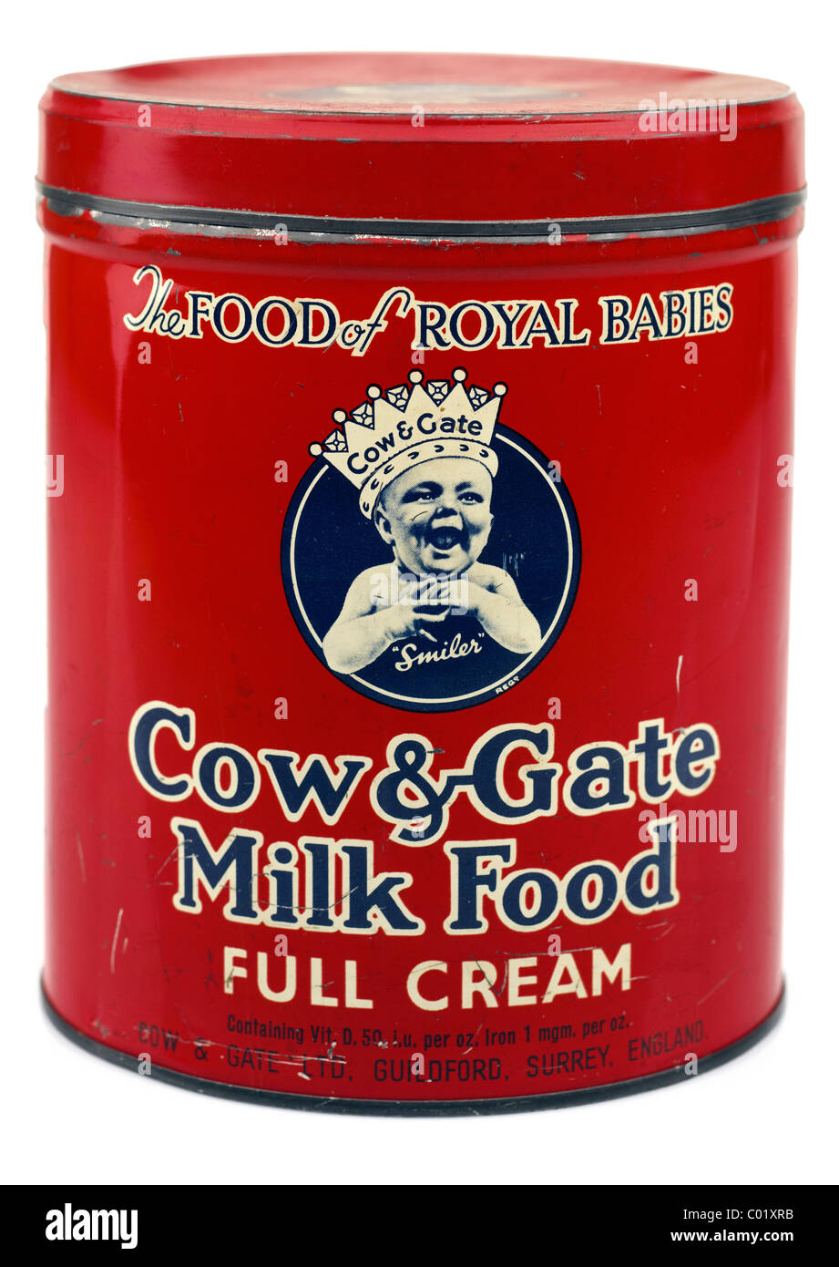 Vintage red tin Cow and Gate full cream milk food. EDITORIAL ONLY Stock Photo