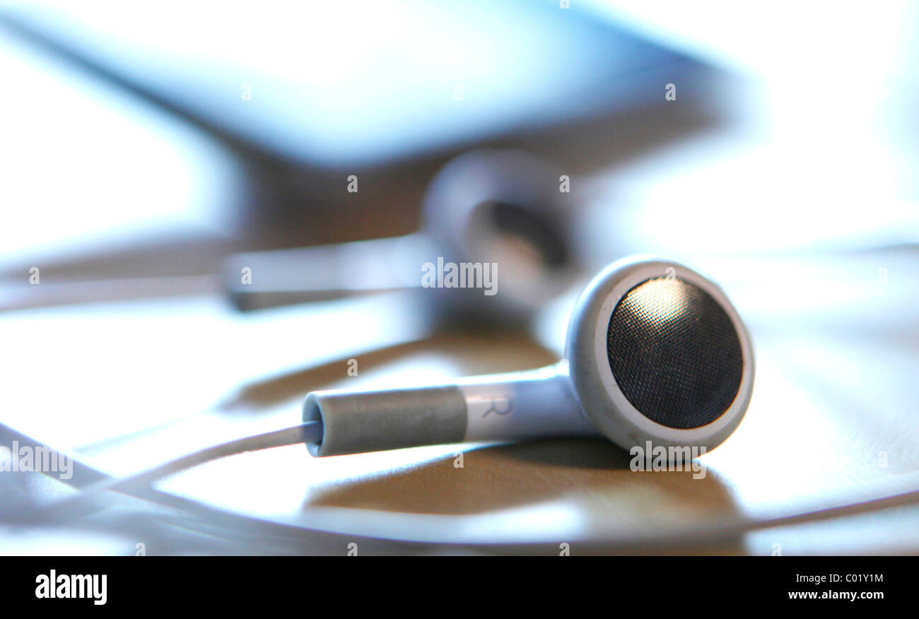 MP3 player, headphones Stock Photo