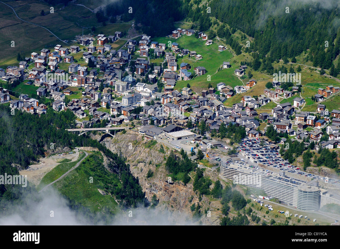 View of the village of Saas Fee, Valais, Switzerland, Europe Stock Photo