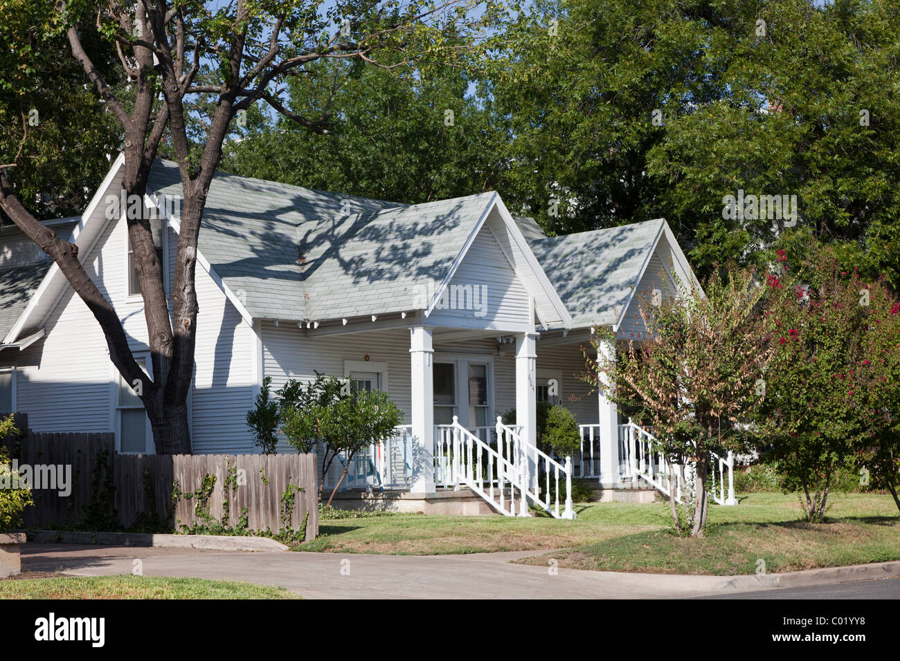 White painted house with wooden sidings Austin Texas USA Stock Photo