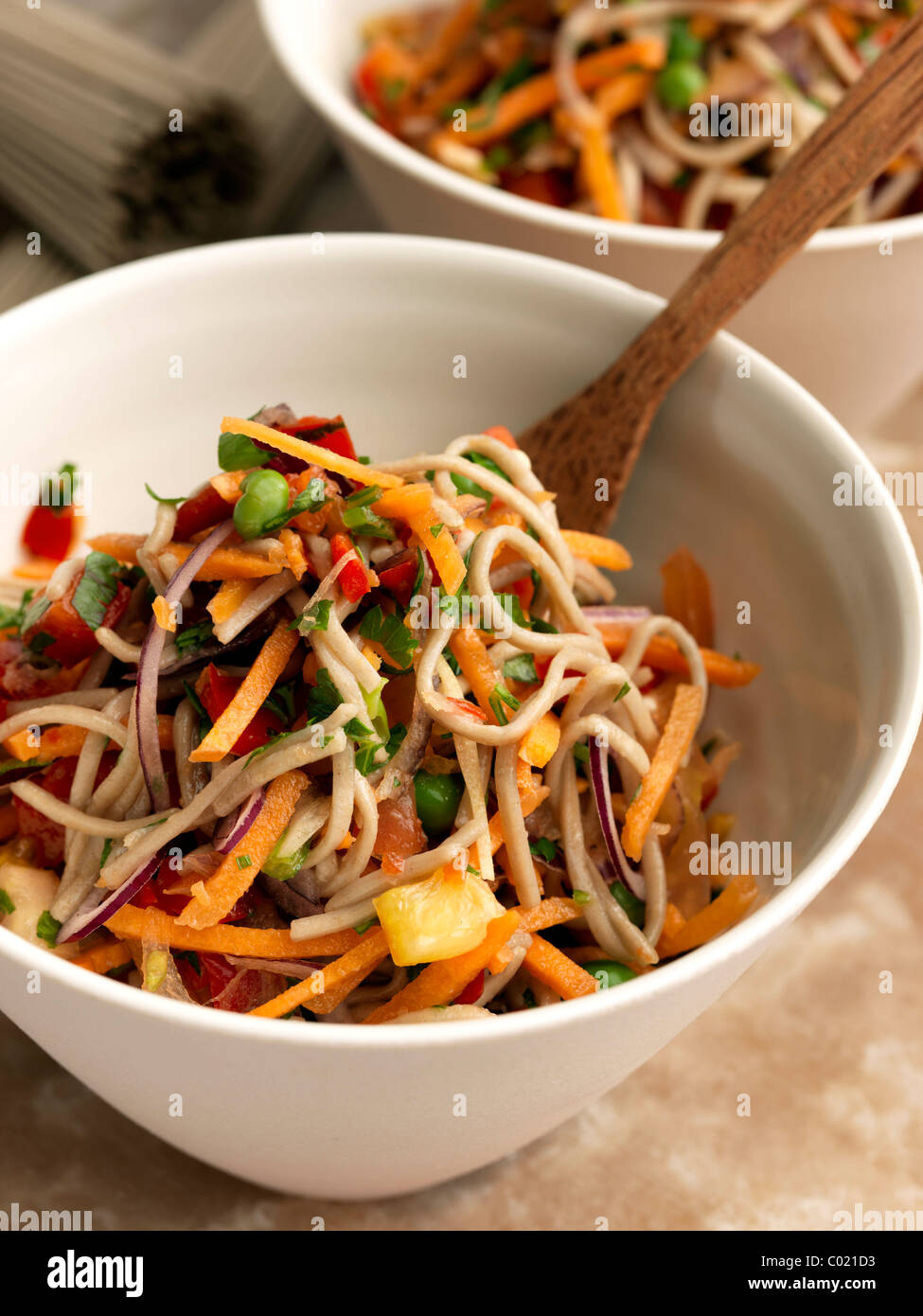 Individual portion of vegetarian soba noodles Stock Photo