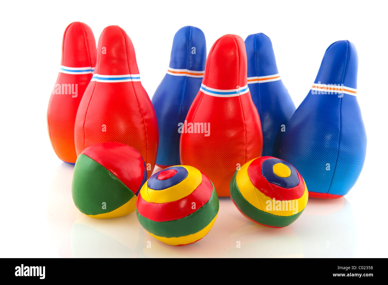 Bowling game with several pins and balls Stock Photo Alamy