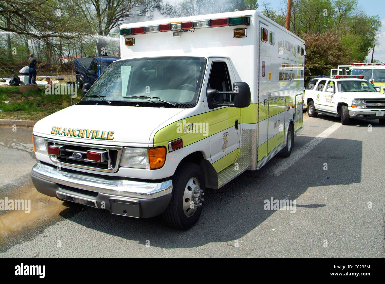 Branchville Vol Fire dept ambulance on scene of emergency Stock Photo