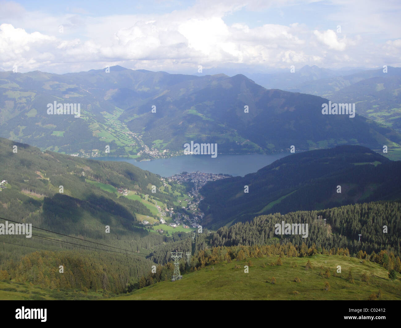 View of Zell am See from Alpine mountain Stock Photo