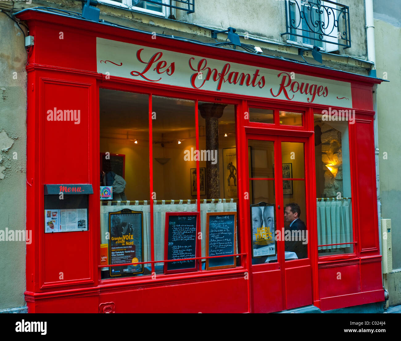 Paris, France, French Bistro Restaurant, 'Les Enfants Rouges' old Storefront, in the Marais District, french restaurant sign Stock Photo
