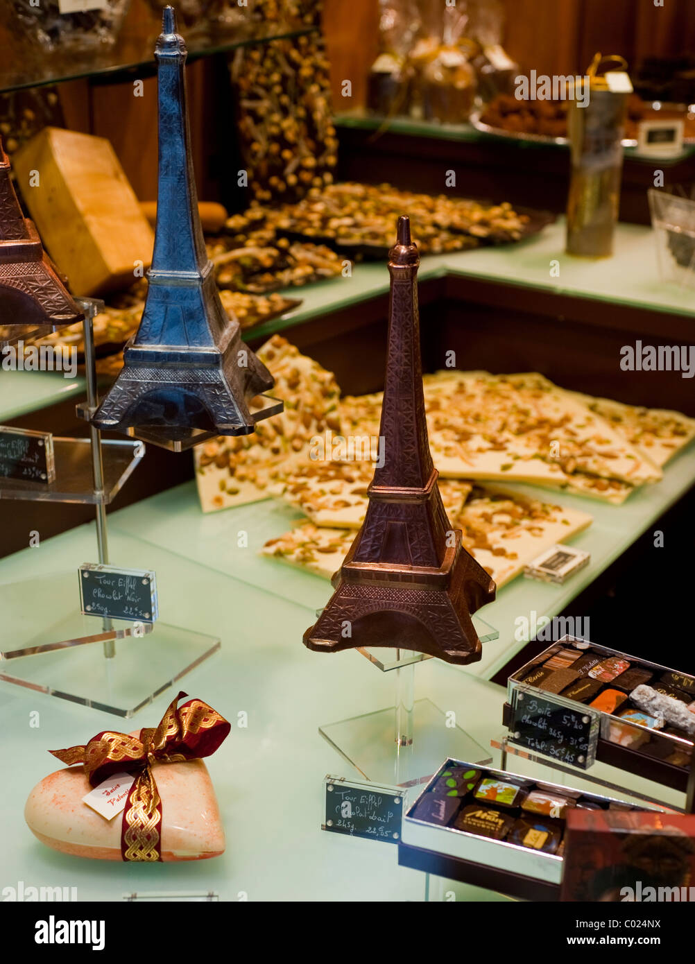 French chocolatier shop front window display hires stock photography