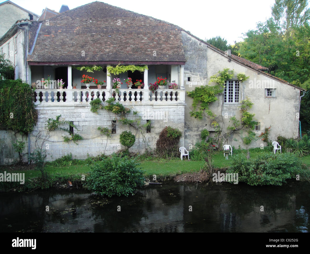 Riverside villa on River Donne at Brantôme France Stock Photo