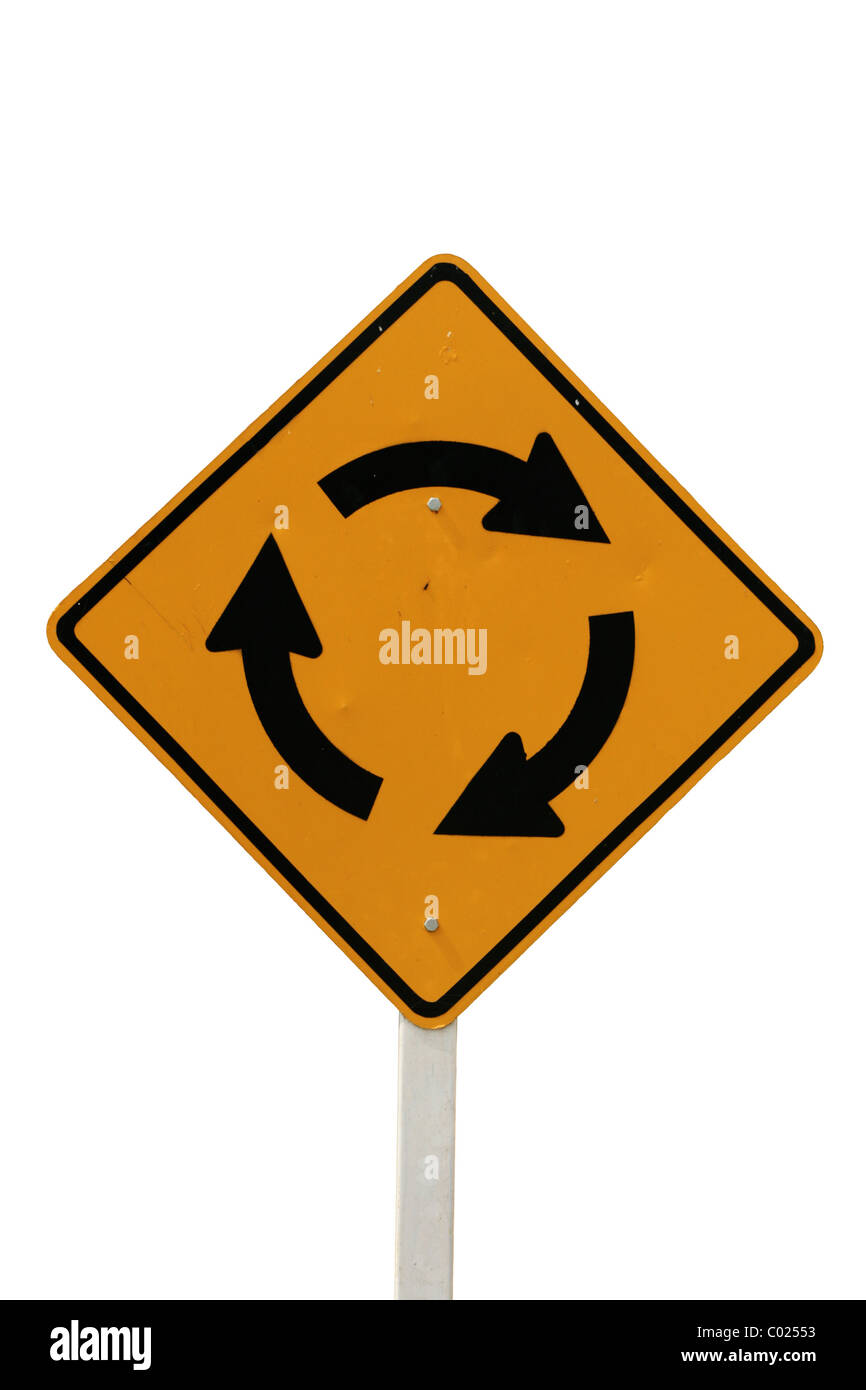 Roundabout road sign on black hi res stock photography and images Alamy