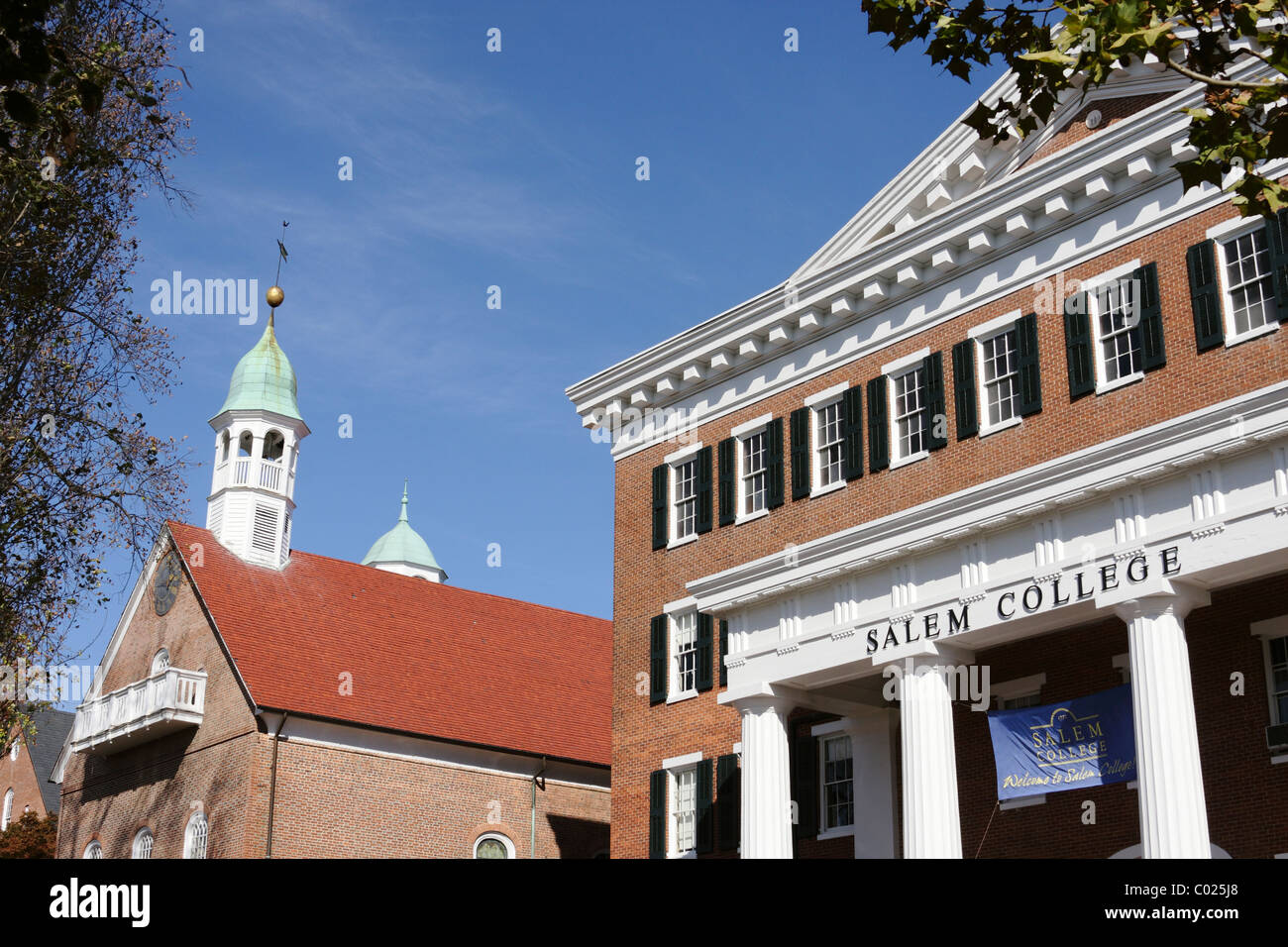 Home Moravian Church, and Main Hall at Salem College, in the historic