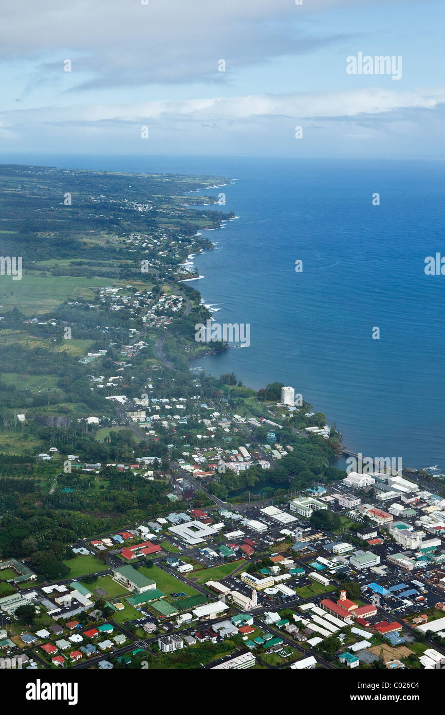 Aerial image of coastal Hilo, Big Island, Hawaii, USA Stock Photo