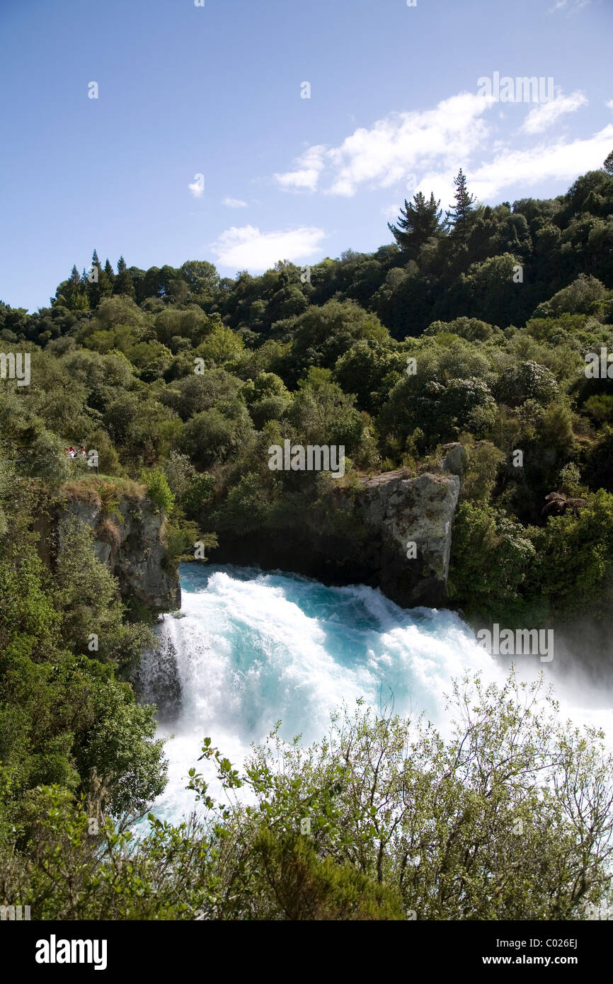 The rushing Waikato River forms the famous Huka Falls just outside the town of Taupo, New Zealand. Stock Photo