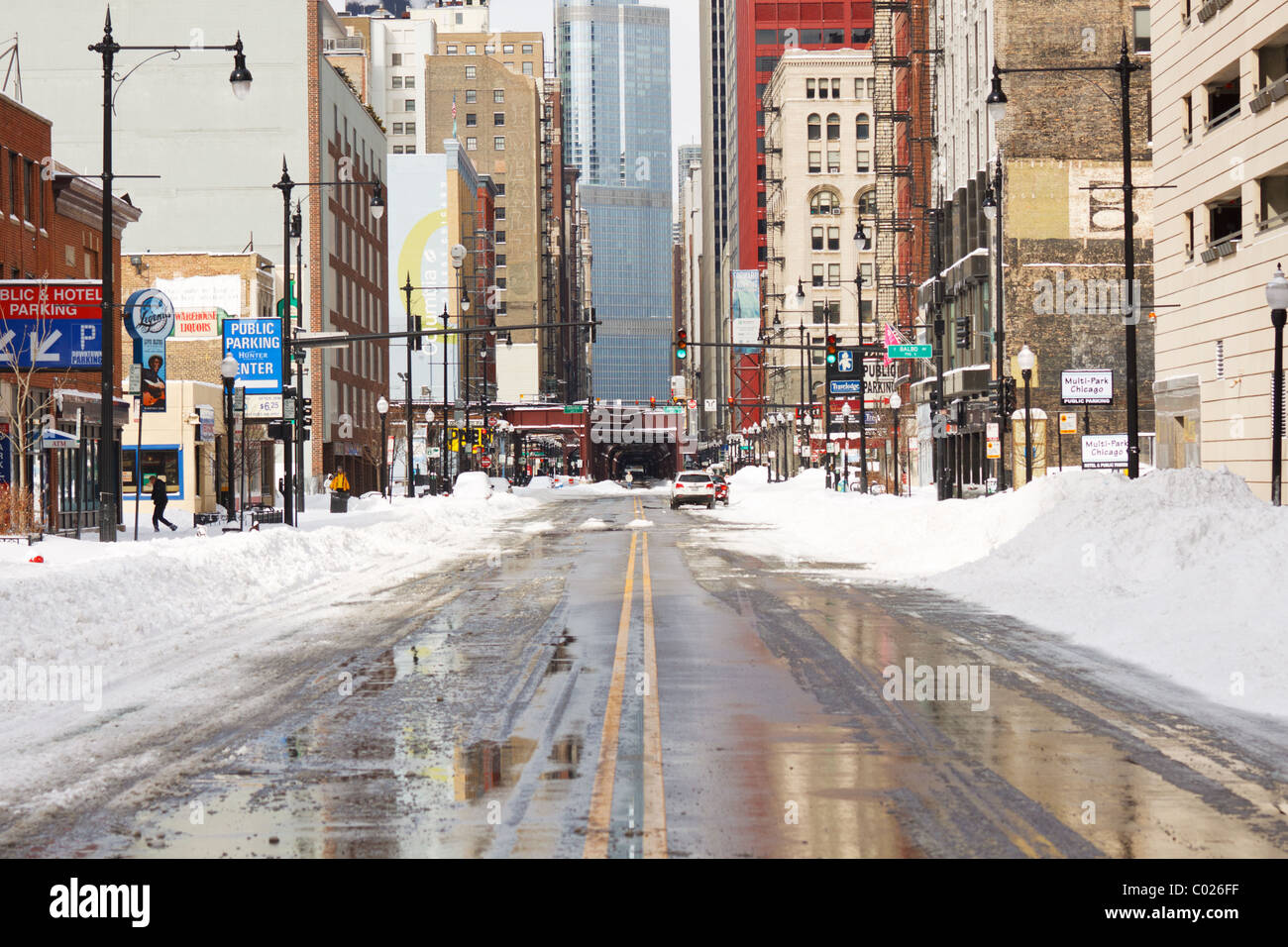 Looking down Wabash Ave after the 2011 Chicago Blizzard Stock Photo