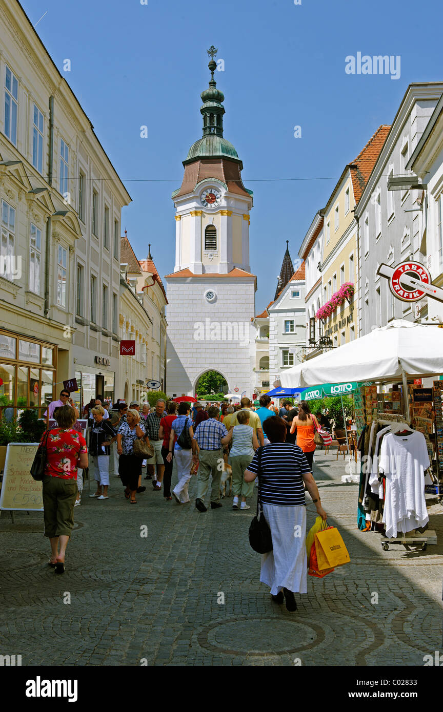 Obere Landstrasse street with Steiner Tor city gate, Krems, Wachau quarter, Lower Austria, Europe Stock Photo