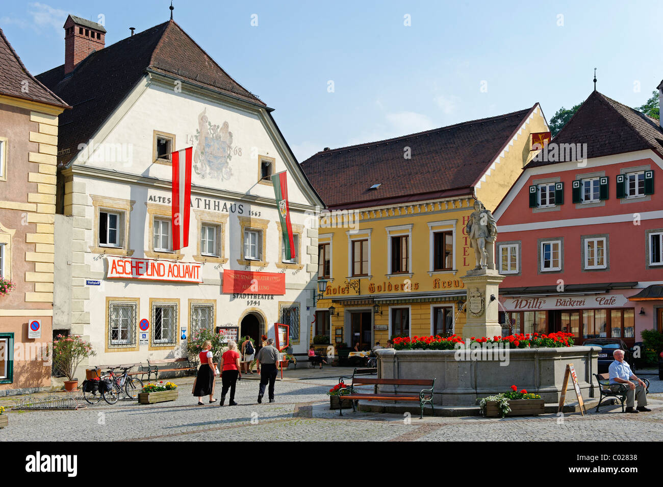 Old town hall and town theater, town square, Grein on the Danube, Strudengau region, Upper Austria, Europe Stock Photo