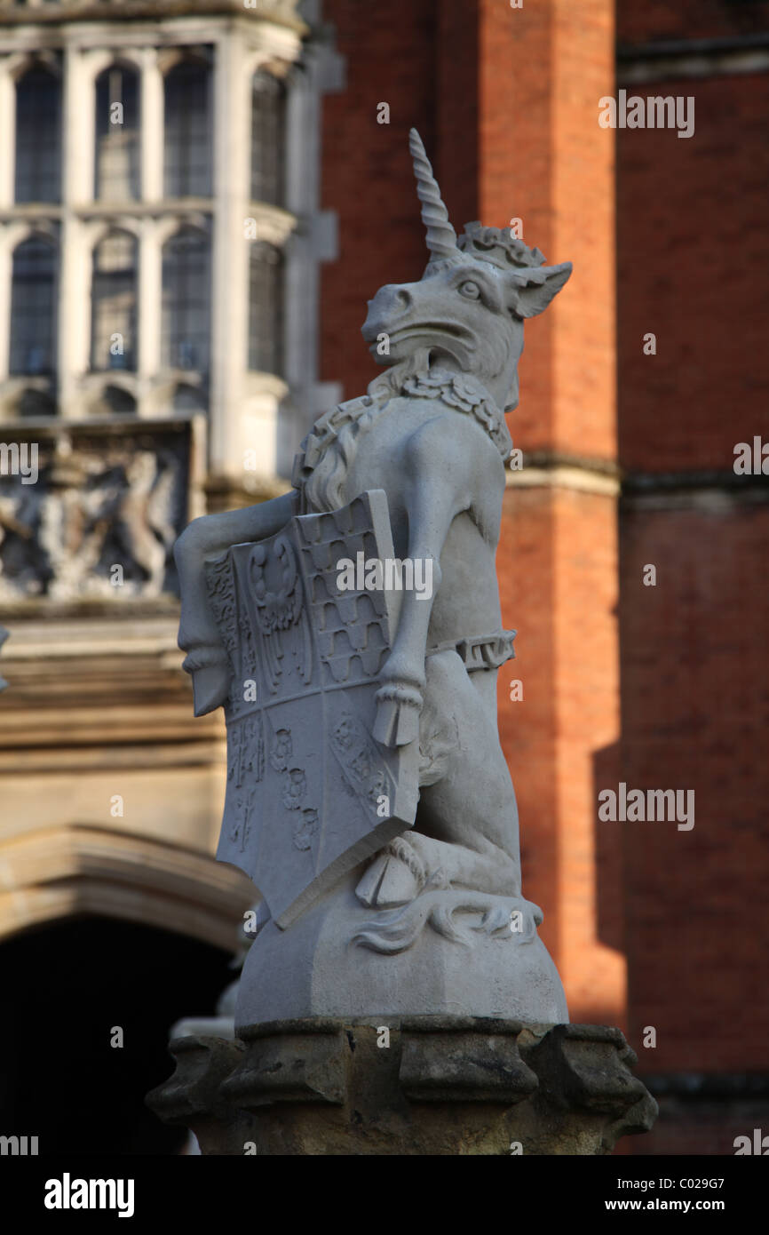 Unicorn statute holding coat of arms at Hampton Court Stock Photo