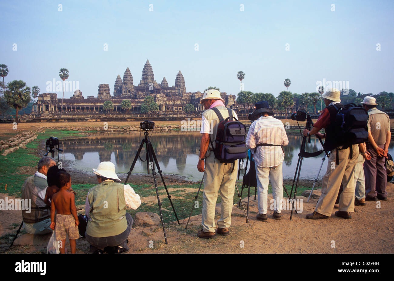 Photographers taking pictures of Angkor Wat temple, Angkor temples, Siem Reap, Cambodia, Indochina, Southeast Asia Stock Photo