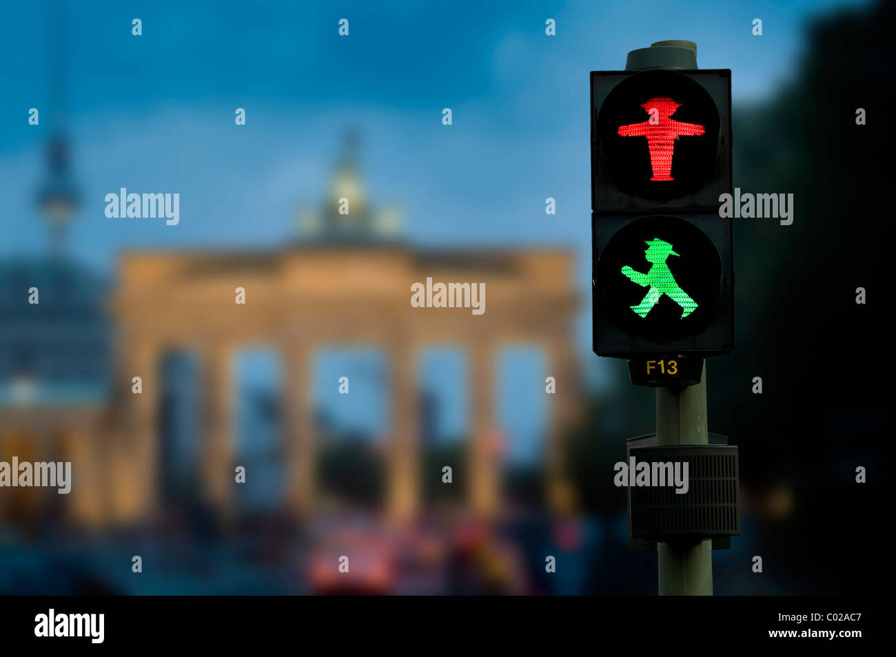 Brandenburg Gate with pedestrian traffic light, photo composition, Berlin, Germany, Europe Stock Photo