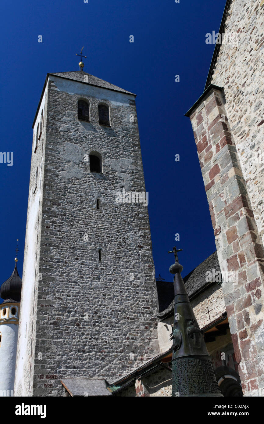 Collegiate church with steeple, San Candido, Puster Valley, Trentino-Alto Adige, Italy, Europe Stock Photo