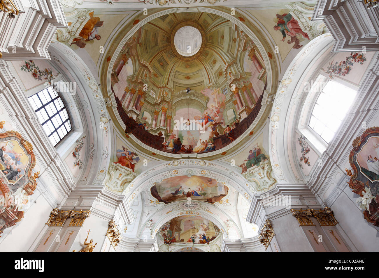 Ceiling frescoes, Maria Langegg pilgrimage church, Dunkelsteinerwald, Wachau, Mostviertel region, Lower Austria, Austria, Europe Stock Photo