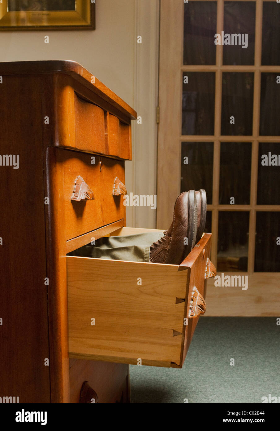 Chest Of Four Open Drawers Made Of Wooden Materials Isolated On