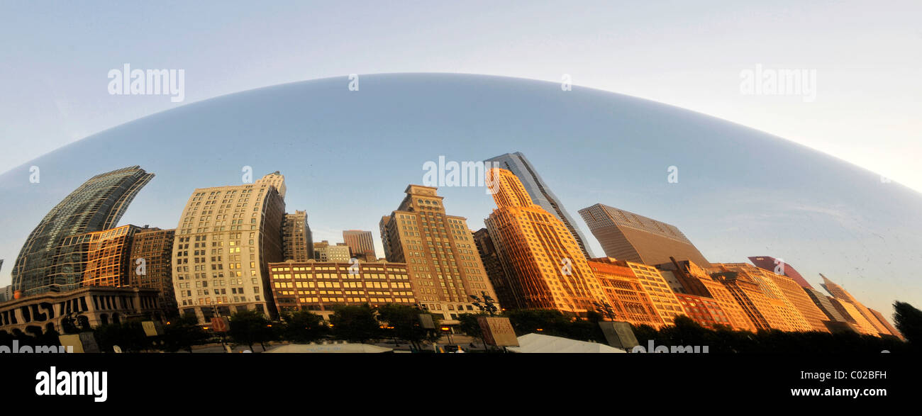 Reflection of the Chicago skyline with the Legacy at Millennium Park Building, The Heritage and the Pittsfield Building in the Stock Photo