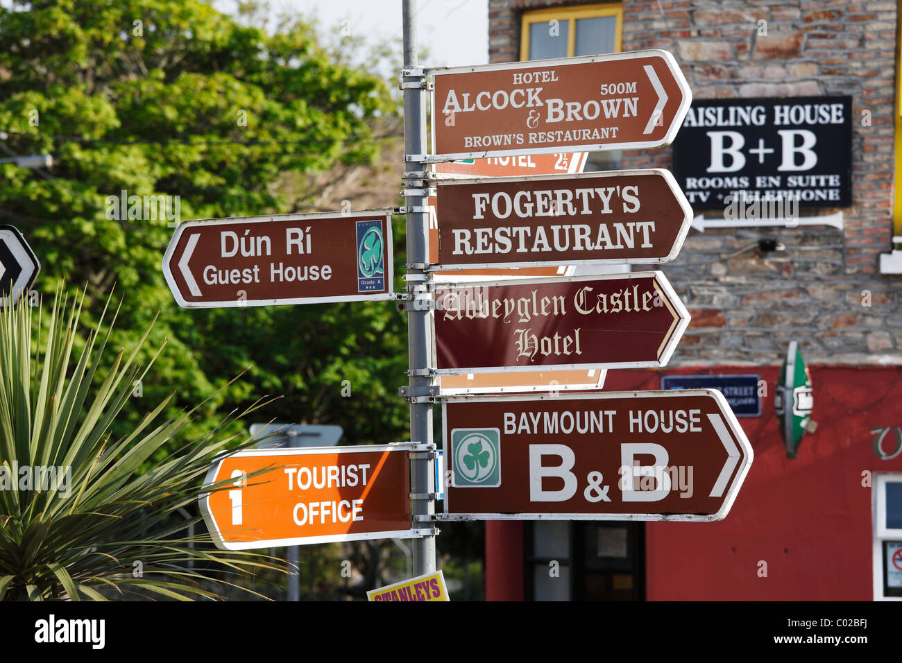 Signpost in Clifden, Connemara, County Galway, Republic of Ireland, Europe Stock Photo