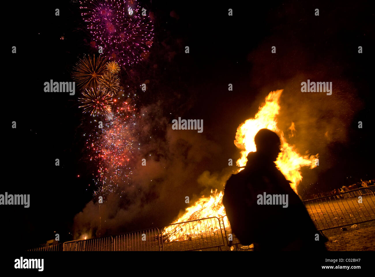 Fireworks display and bonfire, Lewes, Sussex Stock Photo Alamy