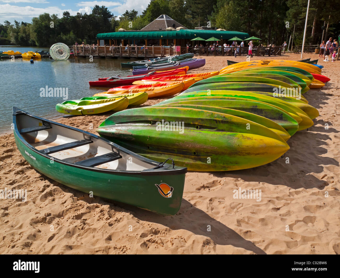 Kayaks and canoes on the lake at Center Parcs Sherwood Forest near