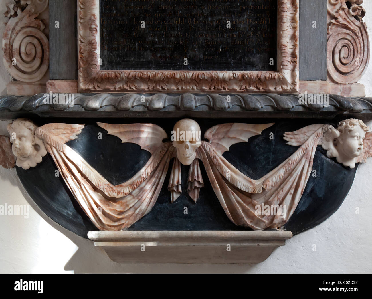 Detail of marble decoration in the Bedingfeld Chantry Chapel in Oxborough Church in Norfolk