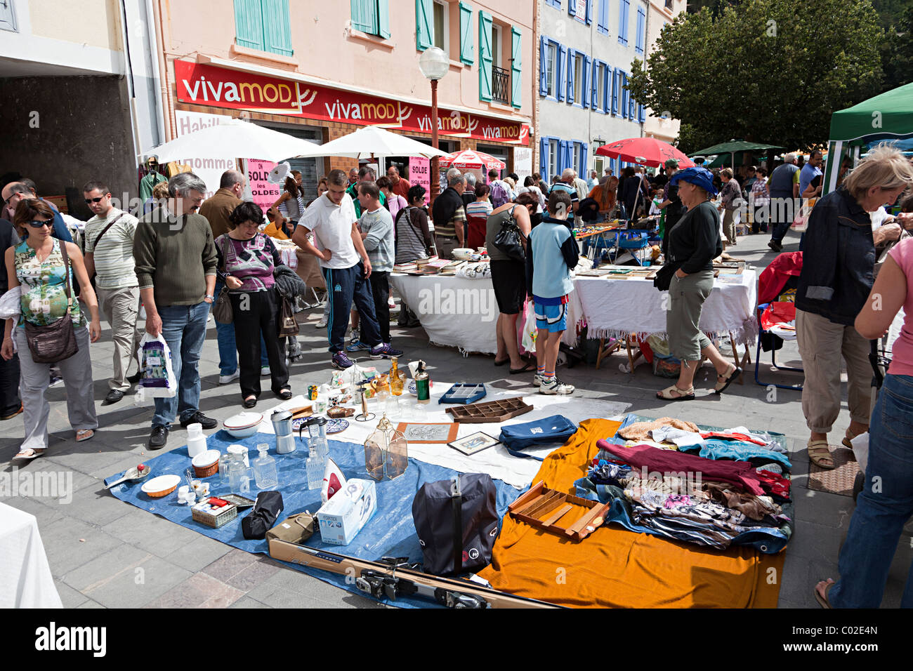 Flea market in town of Tarascon-sur-Ariege department Ariege France Stock Photo