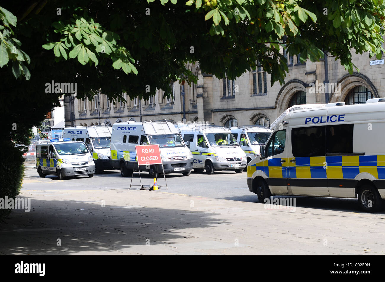 Police riot vans at the edl demo in  Bradford 28.8.10 Stock Photo