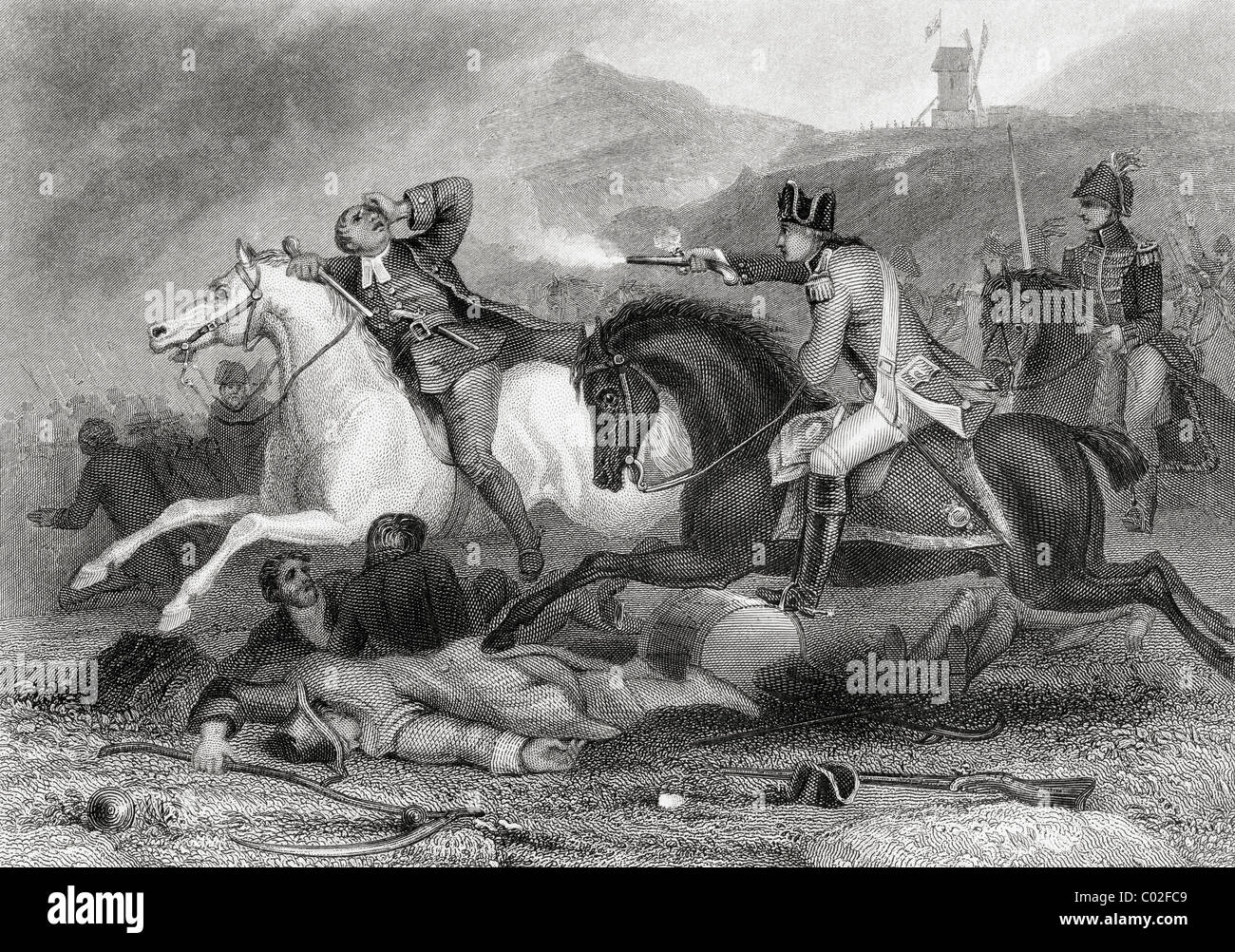 Rebel leader Father Peter Clinch being shot at the Battle of Vinegar Hill, Enniscorthy, County Wexford, Ireland in 1798. Stock Photo