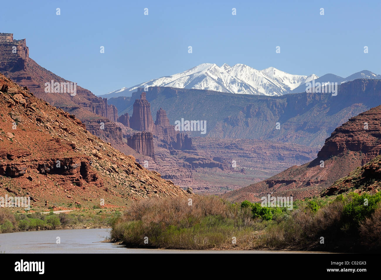 Colorado river bend in Castle valley sandstone hills in Utah, USA Stock Photo