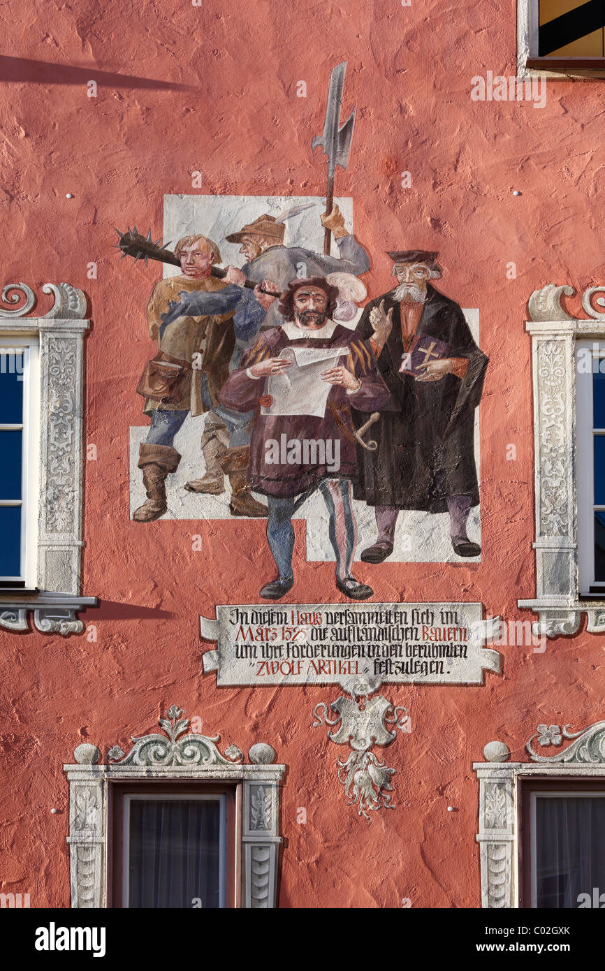 Facade of the grocer's guild, Memmingen, Unterallgaeu, Allgaeu region, Schwaben, Bavaria, Germany, Europe Stock Photo