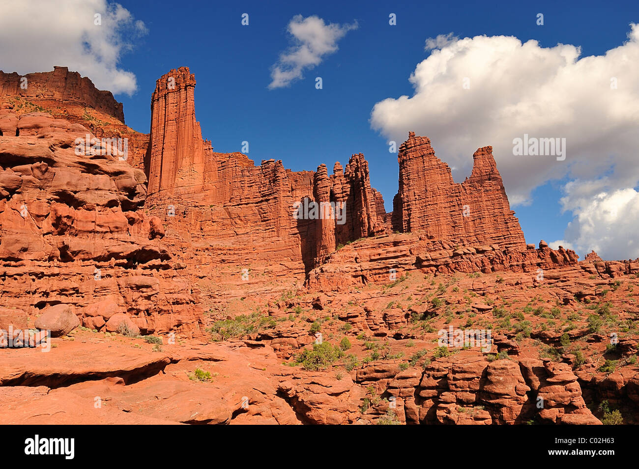 Fisher Towers in the Colorado River waterway near Moab in Utah, USA Stock Photo