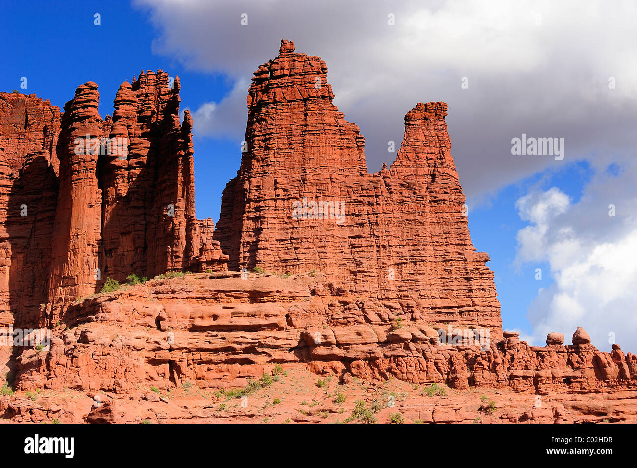 Fisher Towers in the Colorado River waterway near Moab in Utah, USA Stock Photo