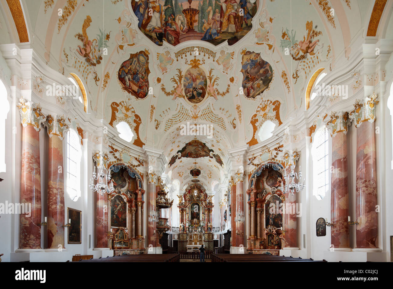 Frauenkirche Church of Our Lady by Dominikus Zimmermann, Guenzburg, Donauried region, Swabia, Bavaria, Germany, Europe Stock Photo