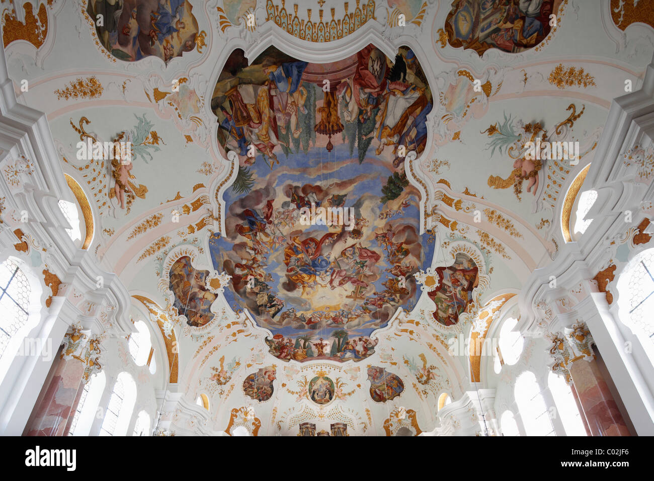 Ceiling fresco, Frauenkirche Church of Our Lady by Dominikus Zimmermann, Guenzburg, Donauried region, Swabia, Bavaria Stock Photo