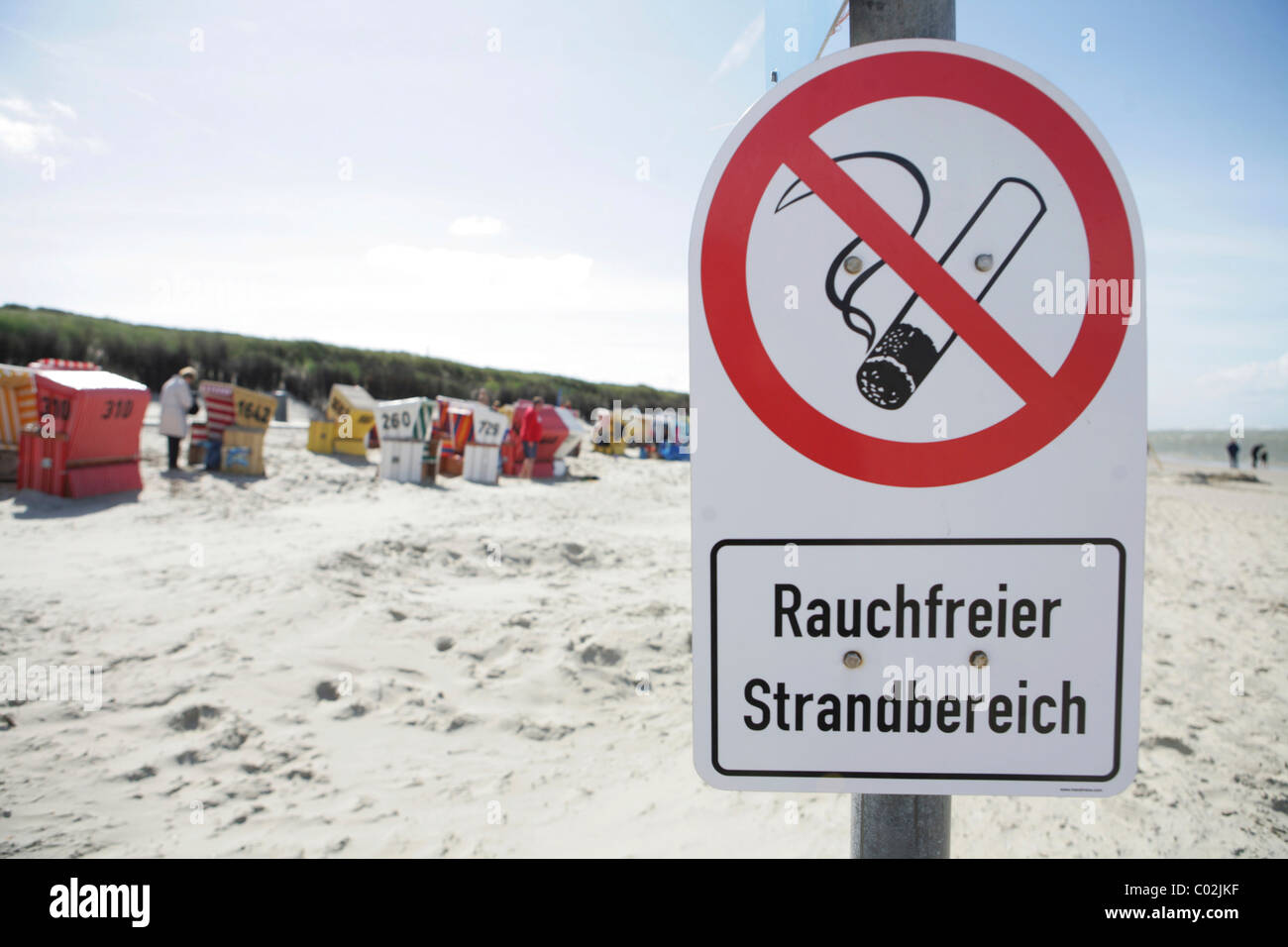 Smoke-free beach, sign, Langeoog island, East Frisian Islands, North Sea, Germany, Europe Stock Photo