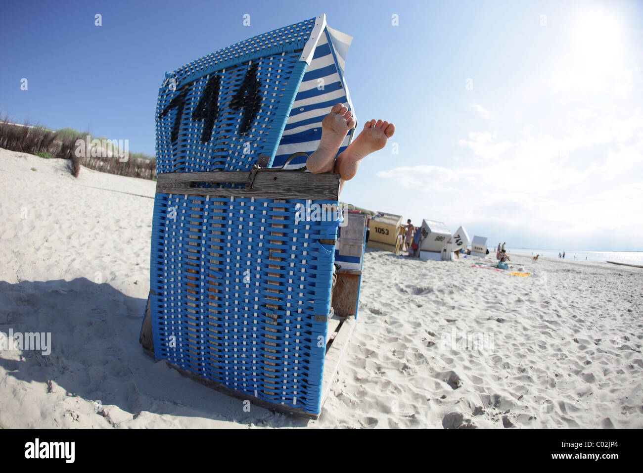 Beach chair, feet, beach, Langeoog island, East Frisian Islands, North