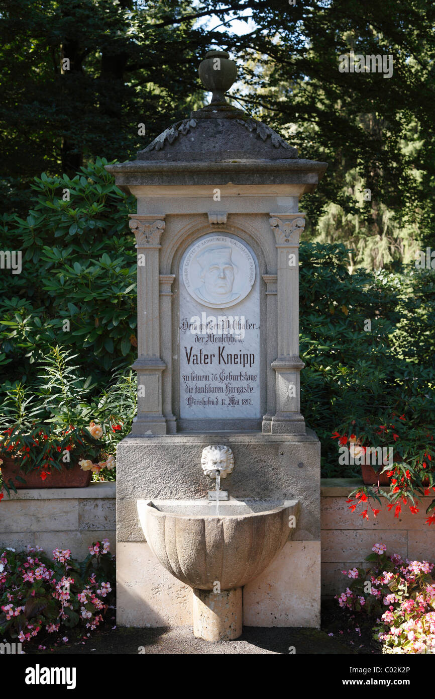Vater Kneipp Brunnen well, Kneipp well in the spa gardens, Bad Woerishofen, Unterallgaeu district, Allgaeu region, Swabia Stock Photo