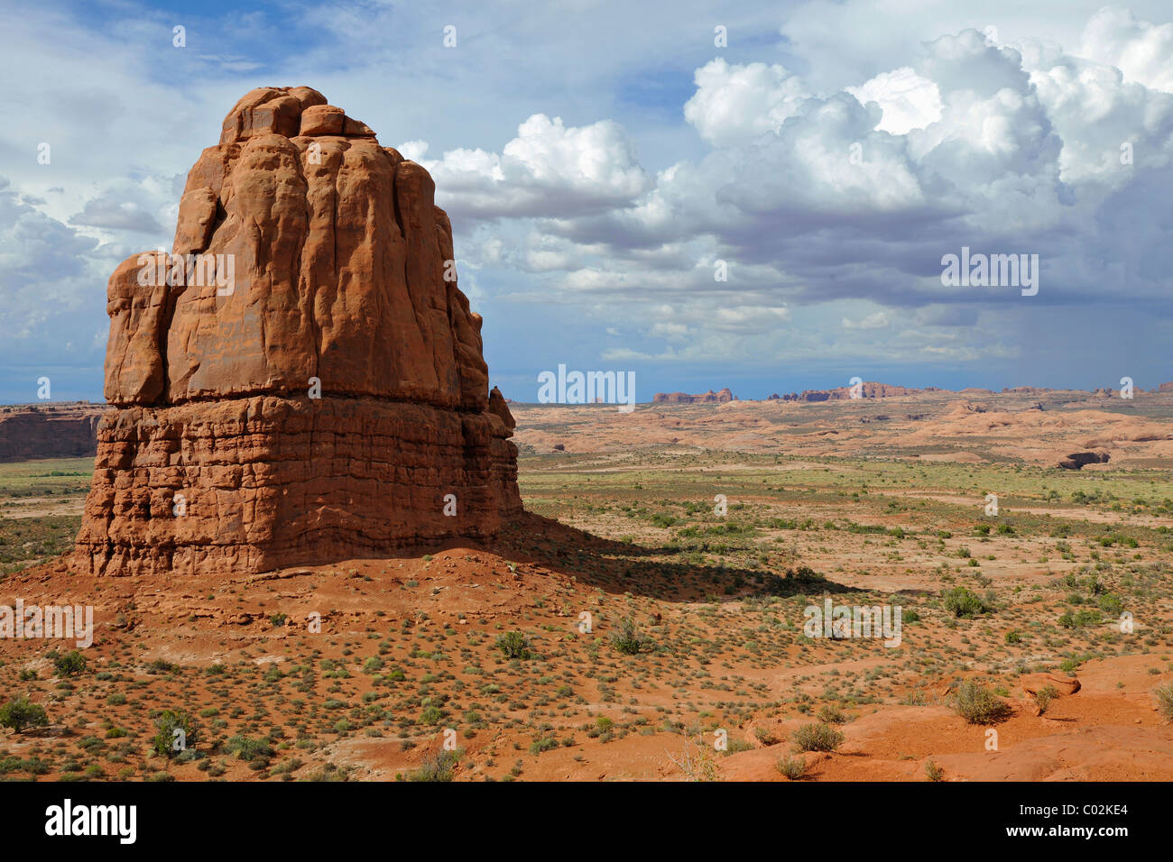 Rock formations of Turret Arch, rock arch, Elephant Butte, North Window, South Window, Balanced Rock, Arches National Park, Moab Stock Photo