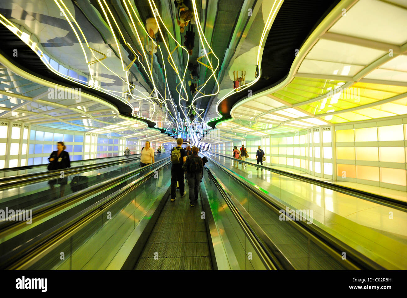 Terminal 1, Concourse BC, connecting tunnel, O'Hare International Airport, Chicago, Illinois, USA, America Stock Photo