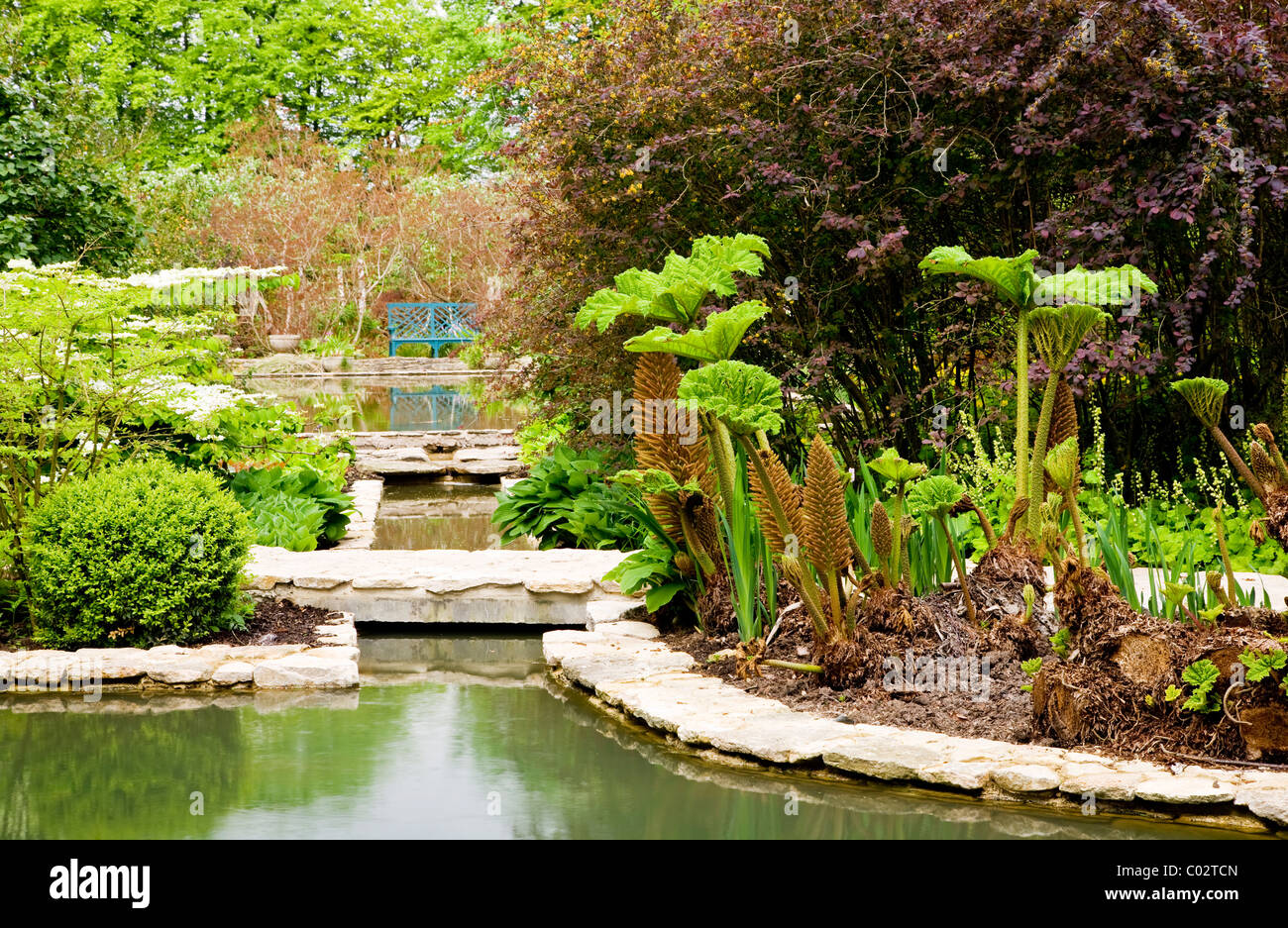 The beautiful water gardens in the Courts Gardens, Holt, Wiltshire, England, UK Stock Photo
