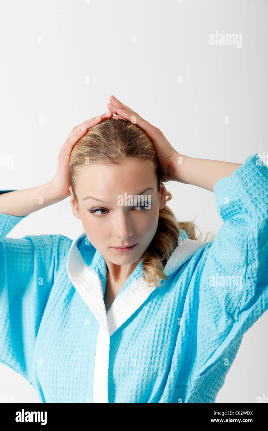 girl touching her hair Stock Photo Alamy