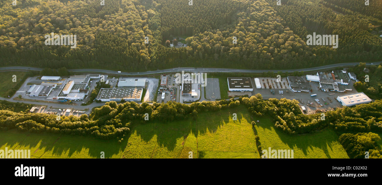 Aerial view, industrial estate, Warstein, Sauerland, North Rhine-Westphalia, Germany, Europe Stock Photo