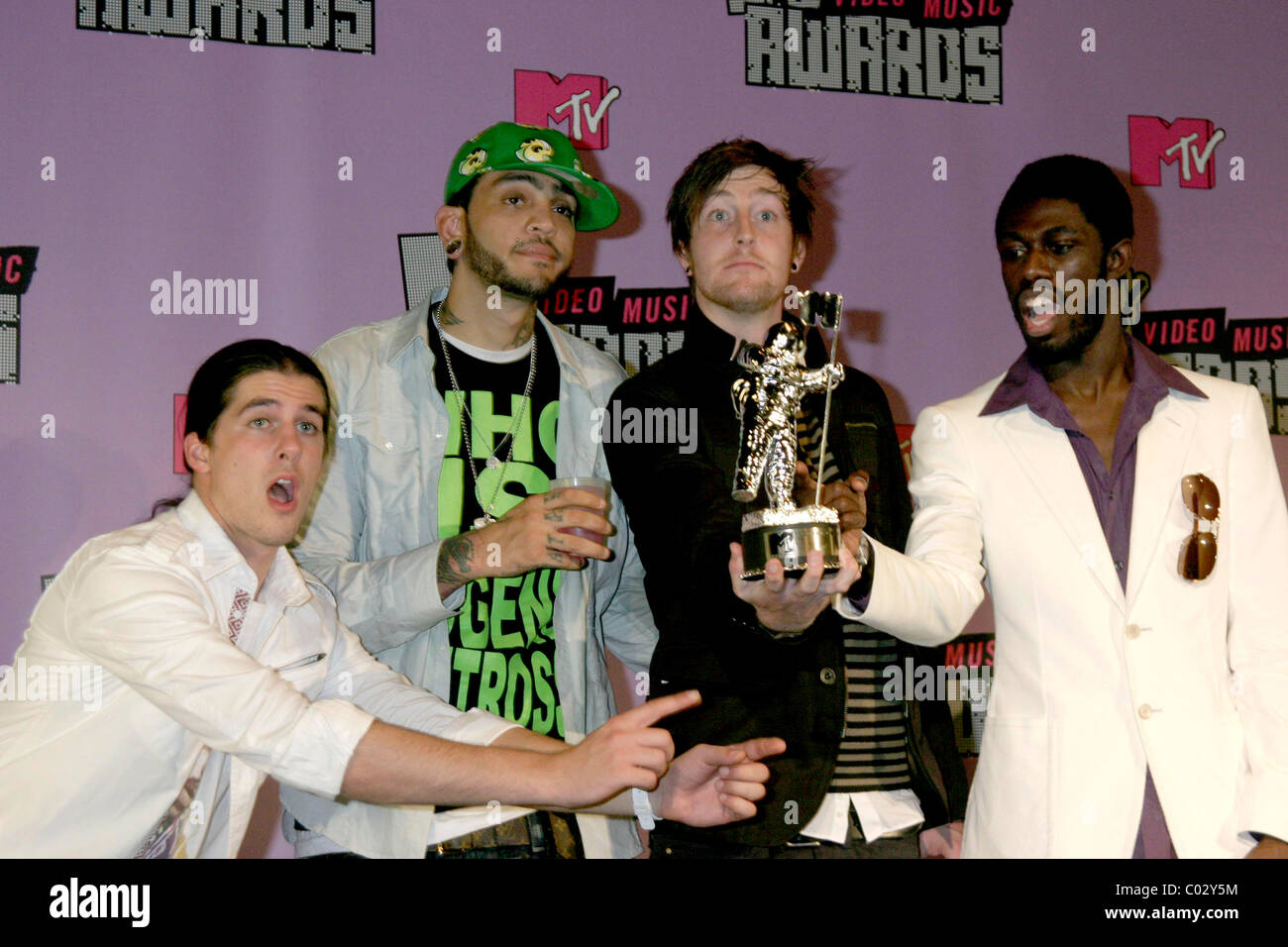 Gym Class Heroes winners of Best New Artist, posing for photographers in the press room of the MTV Video Music Awards at Palms Stock Photo