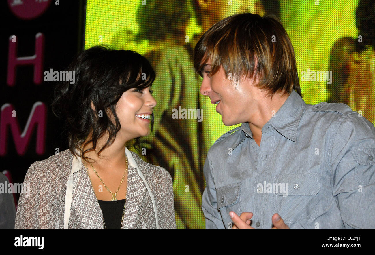 Vanessa Hudgens and Zac Efron  stars of  High School Musical 2 sign copies of the soundtrack to  the Disney movie and attend Stock Photo