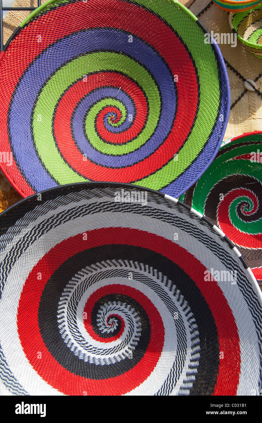 South Africa, Cape Town, Victoria & Alfred Waterfront. Wire handicraft bowls. Stock Photo