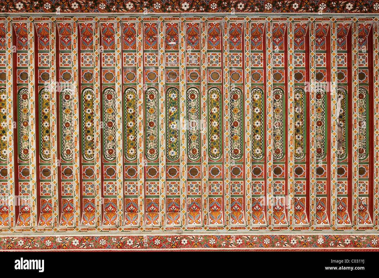 Painted ceiling in the El Bahia Palace, Marrakesh Medina, Unesco World Heritage Site, Morocco, North Africa Stock Photo